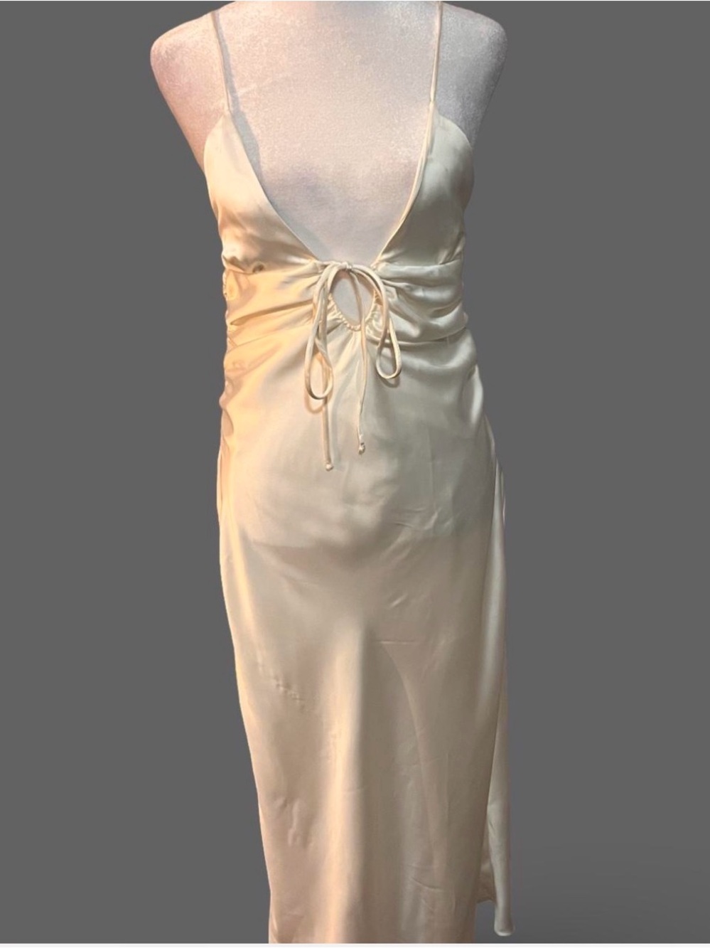 Zara Cream Satin Slip Dress with Front Tie